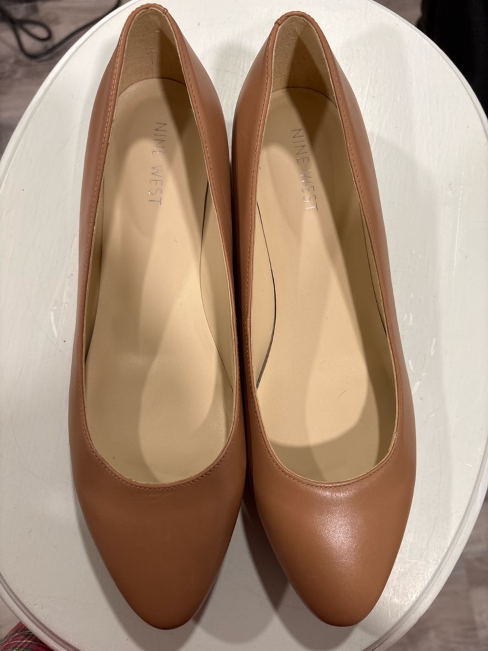 Nine West Cognac Pointed-Toe Ballet Flats